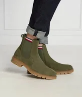 Botki męskie - TOMMY HILFIGER TRZEWIKI SKÓRZANE MĘSKIE ZIELONE 44 Ż4C - miniaturka - grafika 1