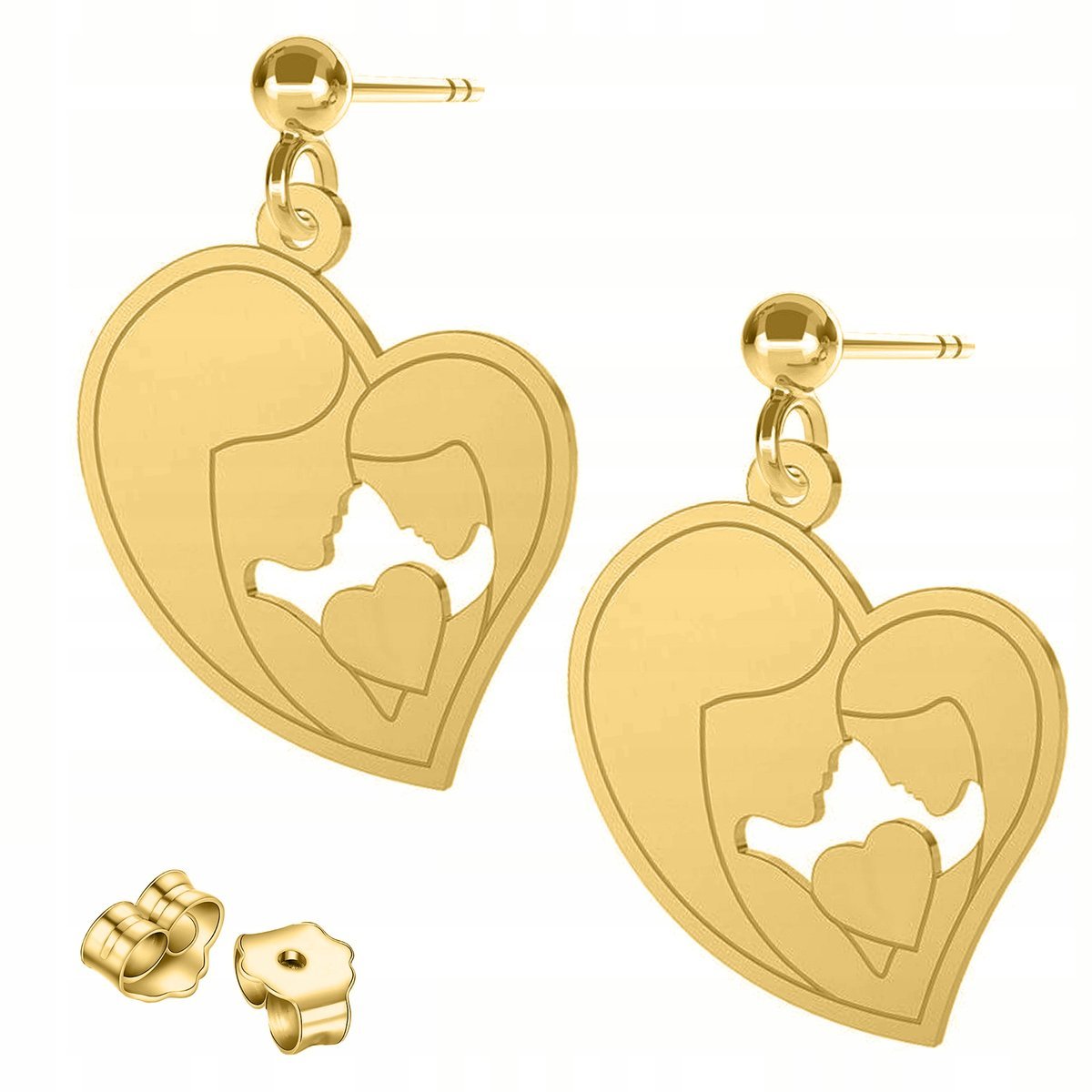 Złote Kolczyki Serca Matka z Córką Mama Serduszka Family SREBRO 925