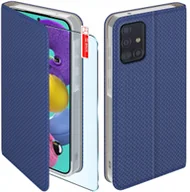 Etui i futerały do telefonów - Etui z klapką do Samsung A51 Zamykane Granatowe Futerał + Szkło 9H - miniaturka - grafika 1