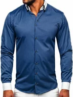 Koszule męskie - Koszula męska elegancka w paski z długim rękawem granatowa Bolf 0909 - miniaturka - grafika 1