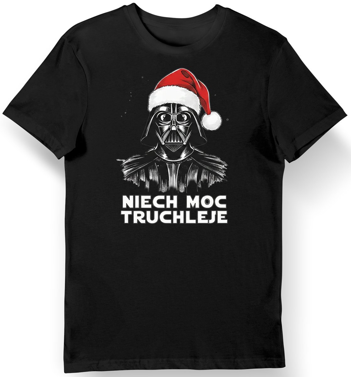 Koszulka męska czarna „Niech moc truchleje” z nadrukiem na święta 3XL
