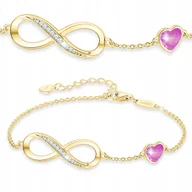 Bransoletki - Bransoletka Złota Różowe Serce ze Znakiem Nieskończoności SREBRO 925 - miniaturka - grafika 1