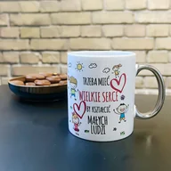 Kubki - Kubek ze srebrnym uszkiem z nadrukiem "Trzeba mieć wielkie serce ..." imię - miniaturka - grafika 1