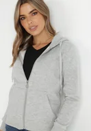 Bluzy damskie - Jasnoszara Bluza z Kapturem Zapinana na Suwak Erekai - miniaturka - grafika 1