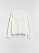 Koszulki i topy damskie - Reserved - Bawełniany longsleeve z koronką - biały - miniaturka - grafika 1