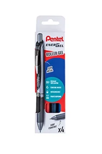 Pentel Energel BL77, długopis żelowy, wysuwany, średnia końcówka, 0,7 mm, czarny, niebieski i czerwony, 4 sztuki - Długopisy - miniaturka - grafika 1