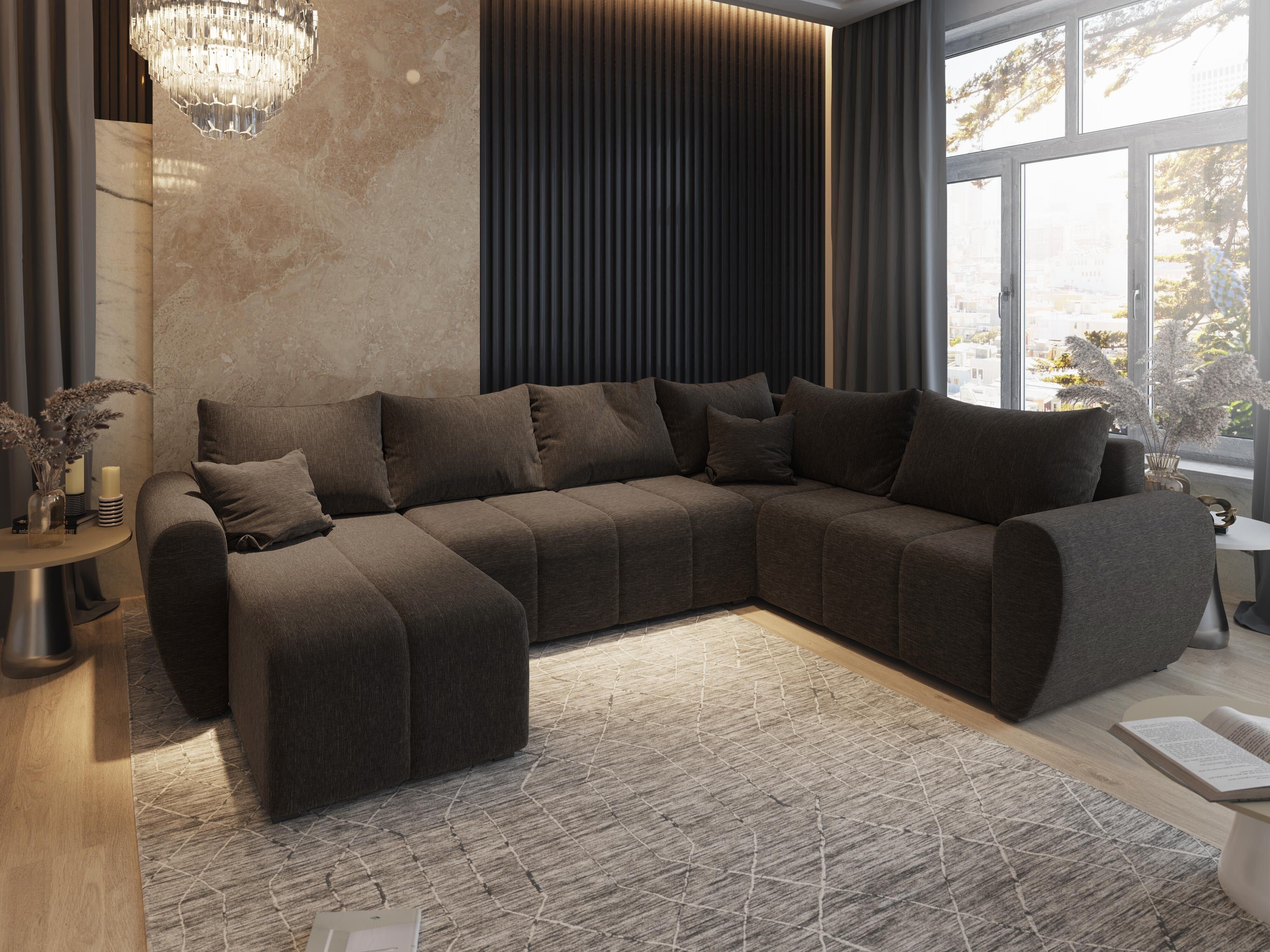 Masseno Narożnik MADISON XL R-S z funkcją spania i pojemnikiem na pościel Kształt U, Rozkładana sofa, Rogówka - Brązowy, SAWANA 16