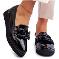 Mokasyny damskie - Vinceza Lakierowane Mokasyny Na Koturnie Czarne Semma - miniaturka - grafika 1