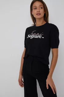 Koszulki i topy damskie - Sisley t-shirt bawełniany kolor czarny - grafika 1
