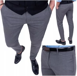 Spodnie męskie - Spodnie męskie eleganckie szare kieszenie zamek 30 - grafika 1
