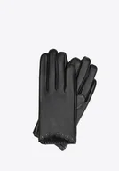 Rękawiczki - Damskie rękawiczki skórzane z nitami czarne - miniaturka - grafika 1