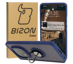 Bizon z uchwytem na palec Hybrid Ring do Xiaomi Redmi Note 14 Pro Plus 5G Przydymione z granatową ramką - Etui i futerały do telefonów - miniaturka - grafika 1