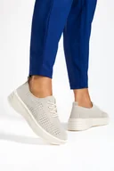 Półbuty damskie - Beżowe półbuty skórzane damskie Sergio Leone sneakersy na platformie ażurowe SP018-CA - miniaturka - grafika 1