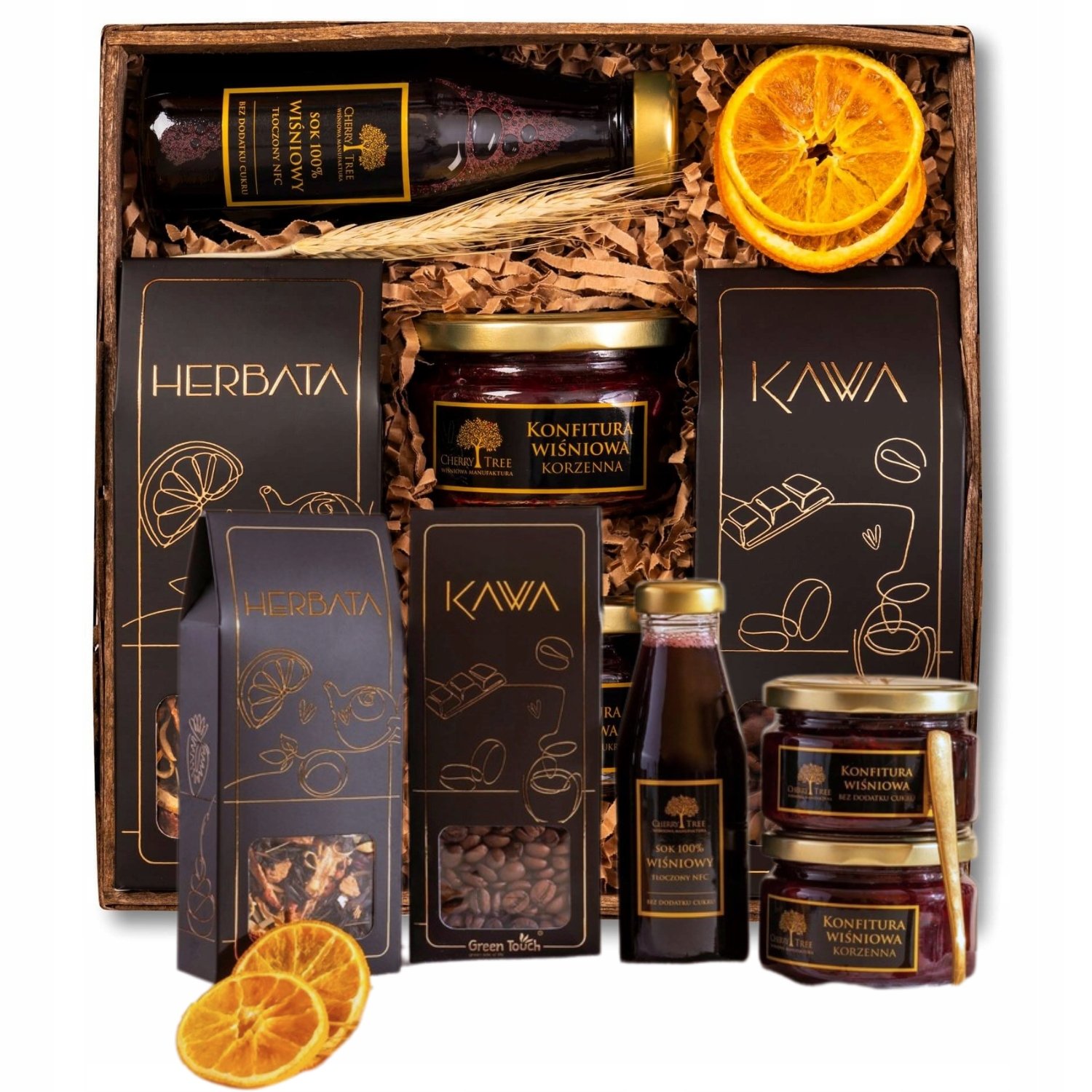 Kosz Prezentowy Zestaw Herata Kawa Konfitury Wiśniowe Sok Na Urodziny Ślub