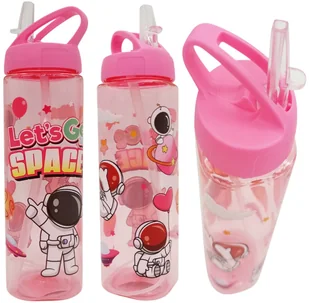 Bidon Butelka Dla Dzieci Kosmos Astronauta Chowana Słomka Różowy 700Ml - Bidony dla dzieci - miniaturka - grafika 1