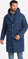 Kurtki męskie - Kurtka męska Ombre Długa pikowana kurtka męska z klapami i podpinką ciemnoniebieska V1 OM-JALJ-0177 XXL - miniaturka - grafika 1