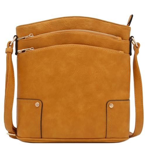 ALYSSA Potrójna kieszeń zapinana na zamek duża torba na ramię (Mustard)