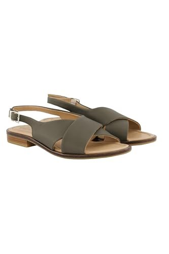 Ulla Popken Damskie buty skórzane sandały, elastyczny pasek na pięcie, szerokość H 795184, OLIWKOWO-SZARY, 44 EU szeroki