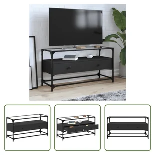 Living Store szafka pod telewizor ze szklanym blatem czarna 98x35x51 cm materiał drewnopochodny - Szafki RTV - miniaturka - grafika 1