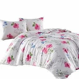 Darymex Pościel flanelowa 220x200 31504/2 biała różowa kwiaty liście Flanelove - Pościel - miniaturka - grafika 1