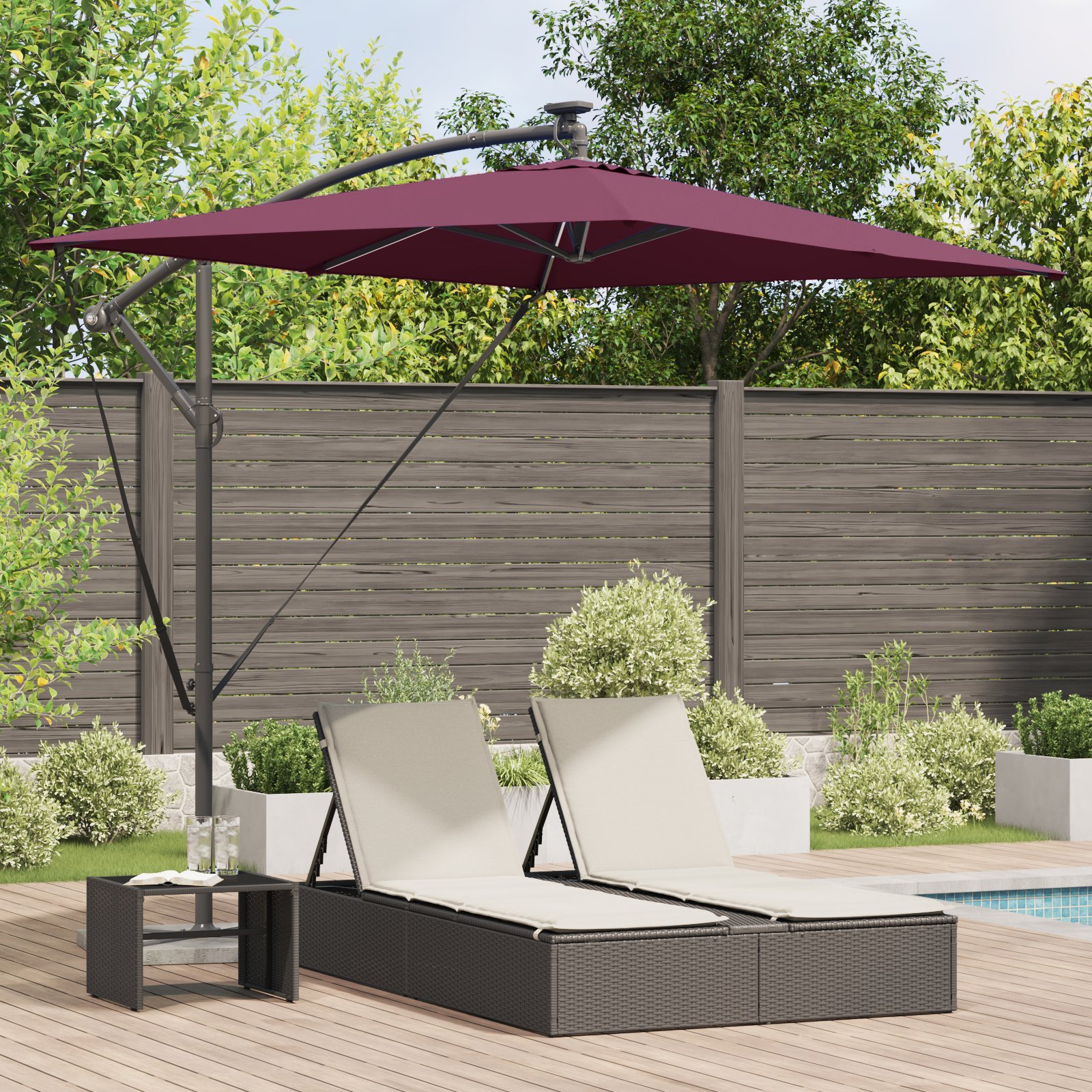 vidaXL Parasol banana na wysięgniku Bordowy 294 x 200 x 254 cm 42003397