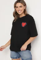 Koszulki i topy damskie - Czarny Bawełniany T-shirt z Motywem Serca Liorlie - miniaturka - grafika 1