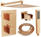 Baterie podtynkowe - Mexen Cube DR02 zestaw prysznicowy podtynkowy z deszczownica 25 cm, różowe złoto - 77502DR0225-60 - miniaturka - grafika 1