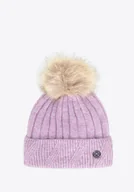 Czapki damskie - Czapka damska zimowa z pomponem fioletowa - miniaturka - grafika 1