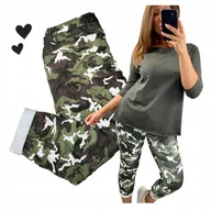 Spodnie damskie - Spodnie Moro Khaki Gnieciuchy lycra wysoki stan kieszenie 46 48 3xl 4xl - miniaturka - grafika 1