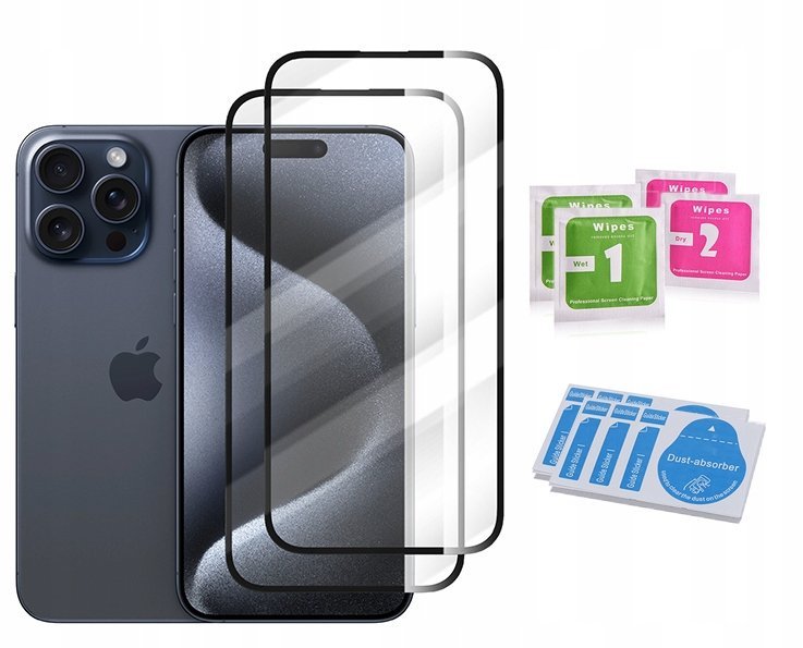 ZESTAW 2X SZKŁO do iPhone 15 I iPhone 15 Pro I iPhone 16 CAŁY EKRAN HD+ 9H