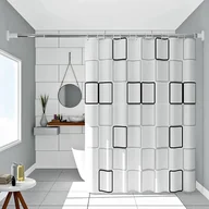 Zasłony prysznicowe - Czarno-biała zasłona prysznicowa w kratkę do wanny, wodoodporna, odporna na pleśń, zmywalna, z haczykami, 200 cm x 240 cm - miniaturka - grafika 1