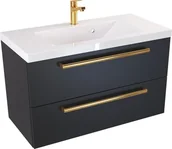 Szafki łazienkowe - Szafka z Umywalką ATHOS BLACK 80 cm MAT - Uchwyt Złoty - miniaturka - grafika 1