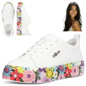 Półbuty damskie - Półbuty Damskie Skórzane Sneakersy na Platformie Filippo BIAŁE 37 - miniaturka - grafika 1