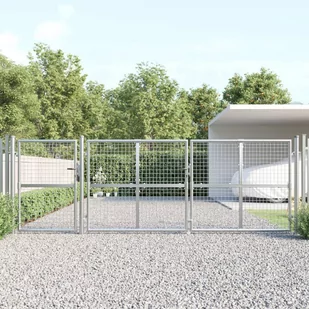 vidaXL Brama z siatki, srebrna, 400x175 cm, galwanizowana stal - Bramy garażowe - miniaturka - grafika 1