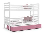 Łóżka dla dzieci i młodzieży - Łóżko piętrowe 200x90 białe różowe JACEK 3-osobowe - miniaturka - grafika 1