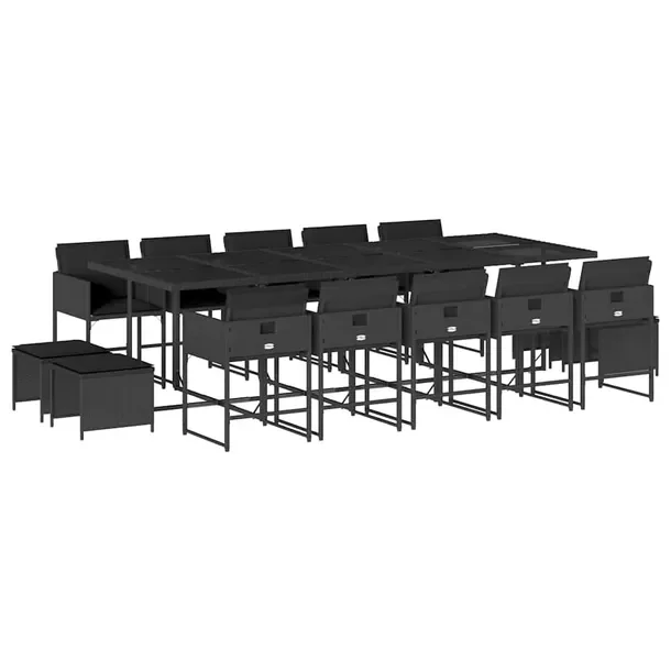 Zestaw Mebli Ogrodowych z Rattanu PE, Czarne, Stół 275x106x73 cm, Krzesł