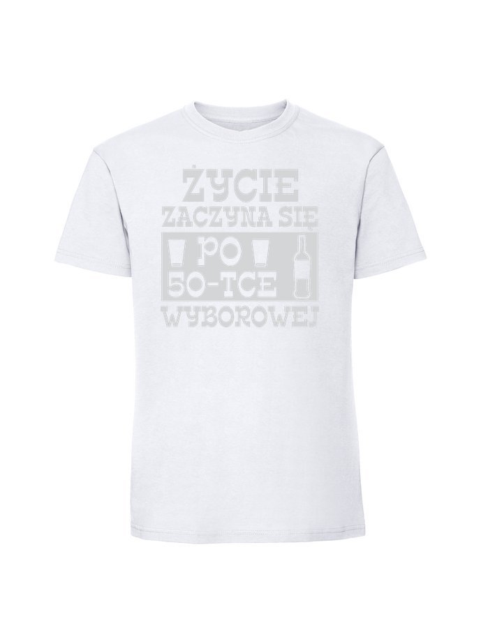 Męska koszulka z nadrukiem - 50 ŻYCIE ZACZYNA SIĘ PO 50 biały L