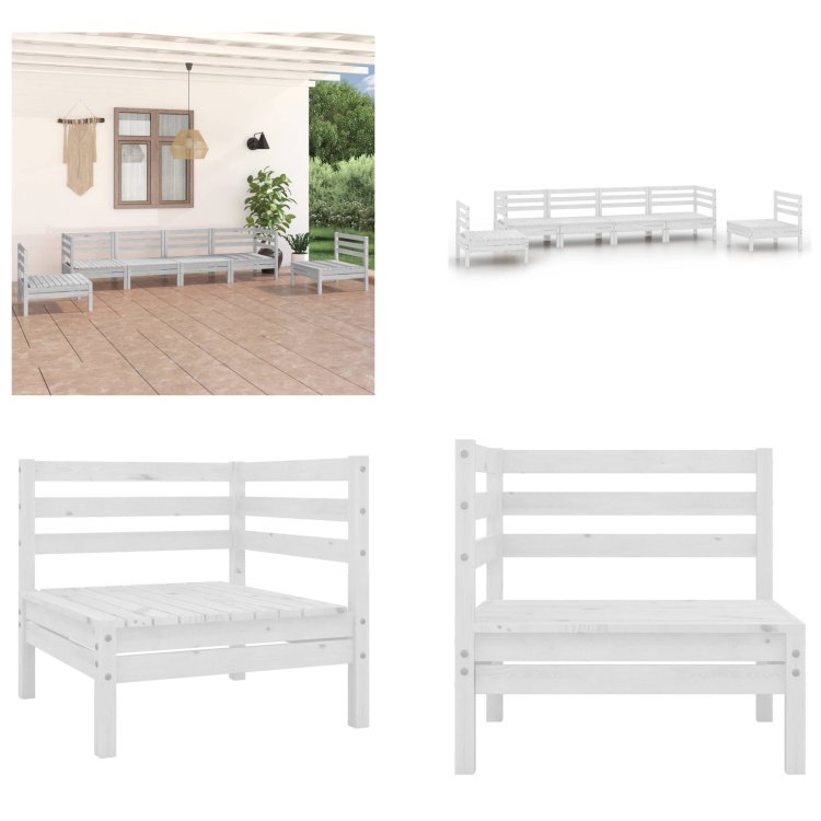 vidaXL 6-częściowy zestaw wypoczynkowy do ogrodu biały sosna lita - zestaw wypoczynkowy do ogrodu - zestawy wypoczynkowe do ogrodu - zestawy wypoczynkowe - zestawy wypoczynkowe