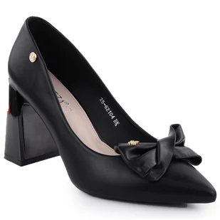 Czółenka damskie na ozdobnym słupku z kokardą czarne Vinceza 62104 - Czółenka - miniaturka - grafika 1