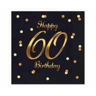 Folia, papier śniadaniowy, serwetki - Serwetki Happy 60 Birthday czarne 33x33cm 20szt - Godan - miniaturka - grafika 1