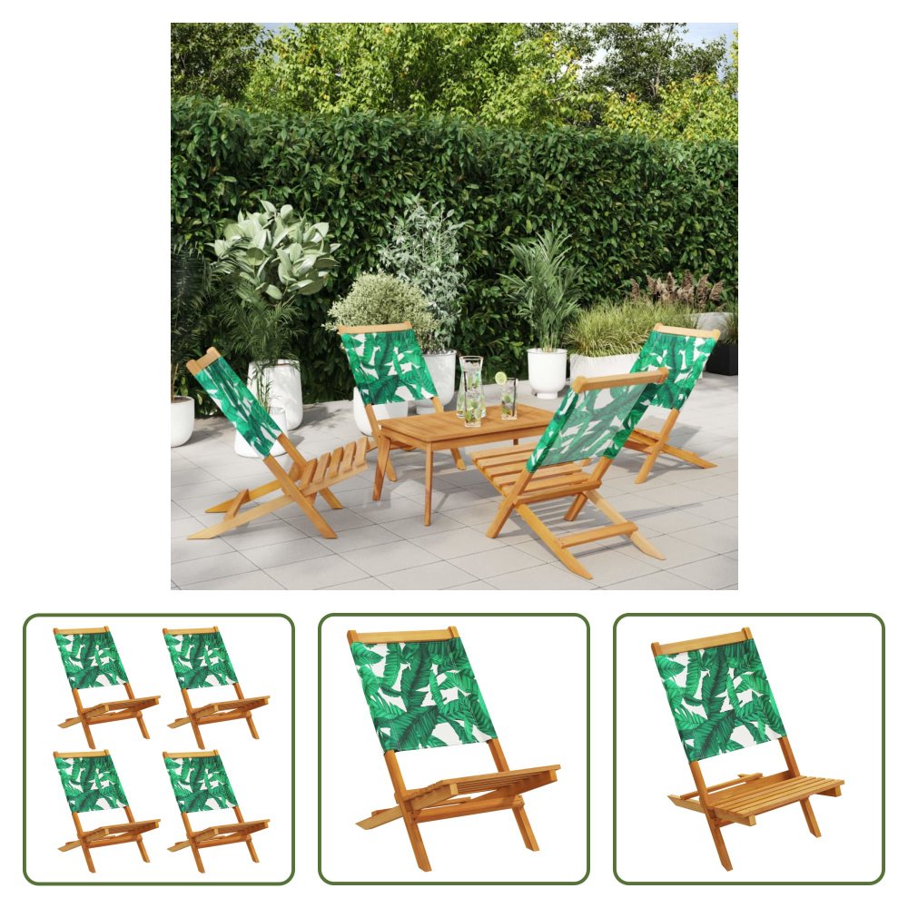 The Living Store Krzesła ogrodowe 4 szt. Składany zielony materiał i lite drewno