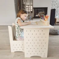 Krzesełka i taborety dla dzieci - Biurko i krzesło dla przedszkolaka DREWNO - miniaturka - grafika 1