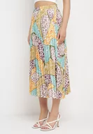 Spódnice - Brązowa Spódnica Plisowana Midi z Satynowego Materiału Revipa - miniaturka - grafika 1