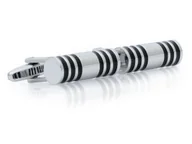 Spinki do mankietów i krawatów - Srebrne spinki do mankietów w kształcie walca - czarne paski N150 - miniaturka - grafika 1