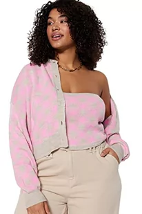 Trendyol Kobiety Plus Size Regular Fit Basic Crew Neck Dzianina Plus Size kardigan, szaro-różowy, 4XL, Szaro-różowy, 4XL Duże rozmiary - Swetry damskie - miniaturka - grafika 1