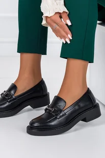 Czarne mokasyny Sergio Leone damskie ze sprzączką skórzana wkładka BT196-CA-NO - Mokasyny damskie - miniaturka - grafika 1