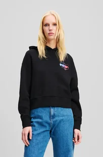 Karl Lagerfeld bluza bawełniana damska kolor czarny z kapturem z nadrukiem A2W20072 - Bluzy damskie - miniaturka - grafika 1