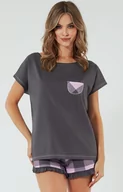Piżamy damskie - Piżama damska na krótki rękaw i krótkie spodnie grafitowa Arete, Kolor grafitowy-wzór, Rozmiar S, Italian Fashion - Intymna - miniaturka - grafika 1