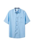 Koszule męskie - TOM TAILOR Męska koszula z krótkim rękawem z kieszenią na piersi, 31770 - Blue Herringbone Structure, XXL - miniaturka - grafika 1