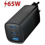 Ładowarki do telefonów - Ładowarka PowerDelivery 1xA 2xC GaN 65W Czarna - miniaturka - grafika 1